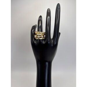 Gold Brushed Tone Rhinestone Stacking Fashion Rings Minimalist Size 7 NWOT